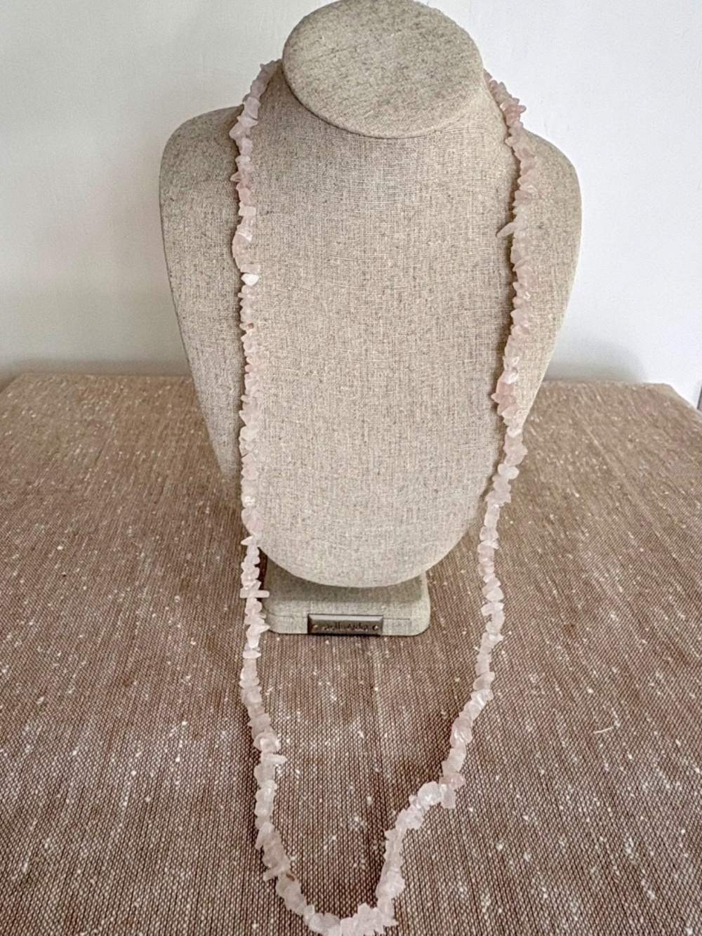Vintage Rose Quartz Gemstone Boho Necklace Crystal Chip Continuous Strand